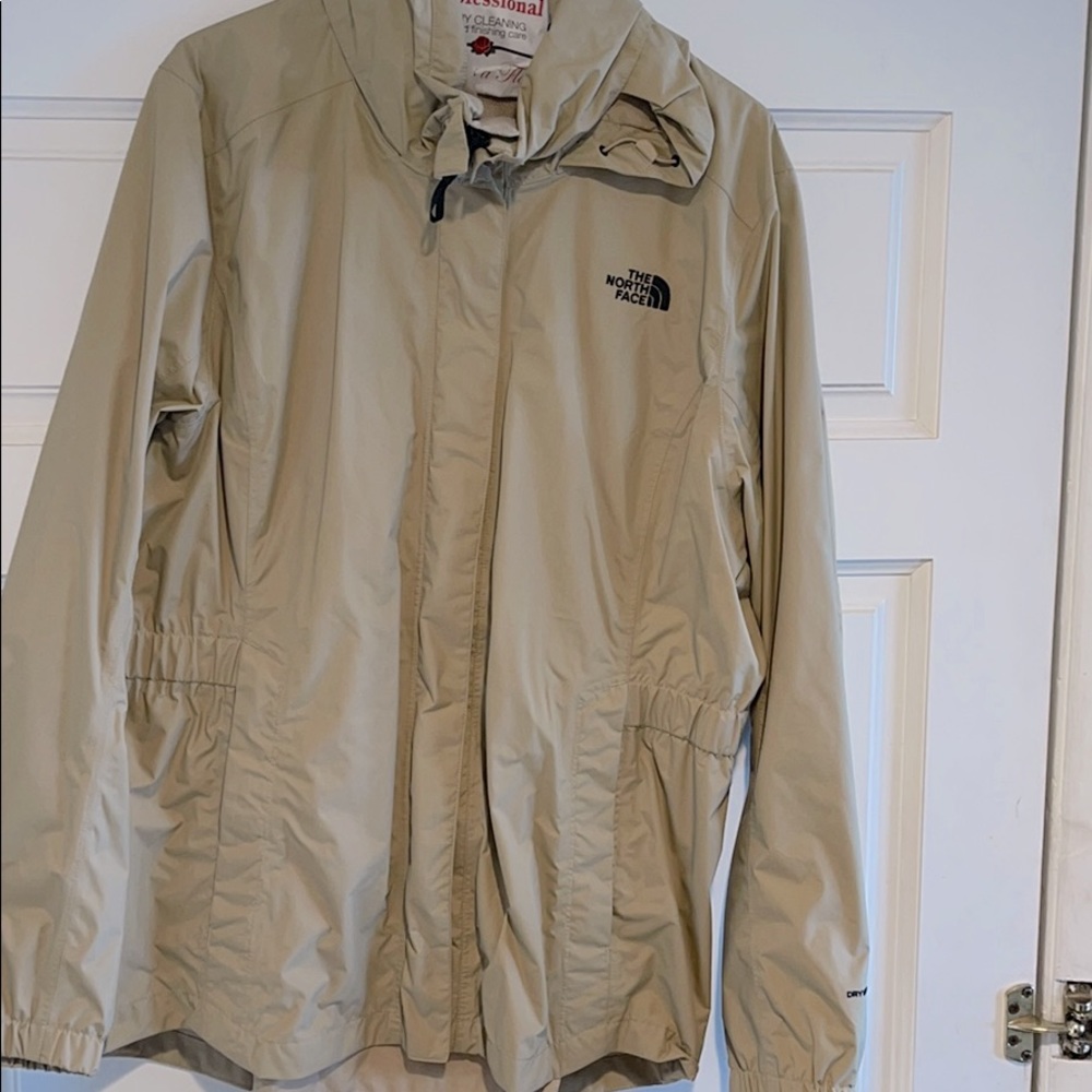 North face tan windbreaker/ rain coat with hood
